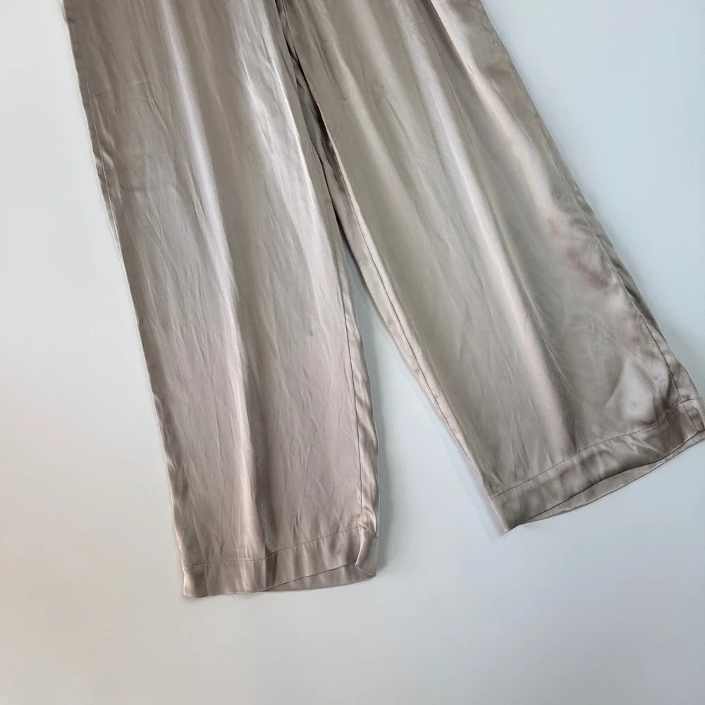 & Other Stories Drawstring Satin Trousers Womens 6 Beige Wide Leg Relaxed Fit - Picture 7 of 15